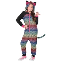 Costume de léopard pour enfants, arc-en-ciel, capuchon et queue, choix de tailles Front_Flat