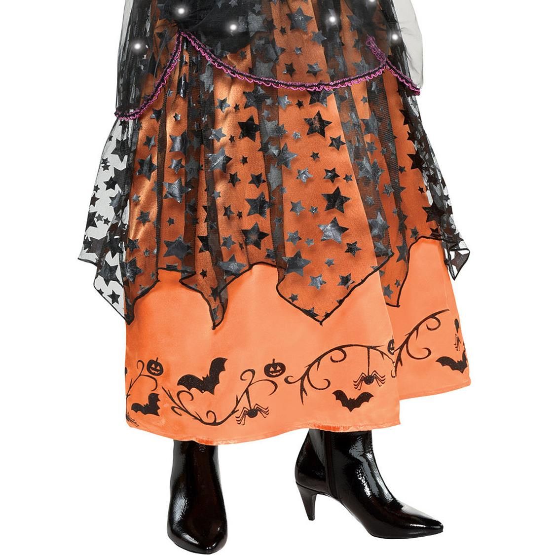 Kids' Witch Orange/Black Light-Up Dress with Hat Halloween Costume, Assorted Sizes CloseUp