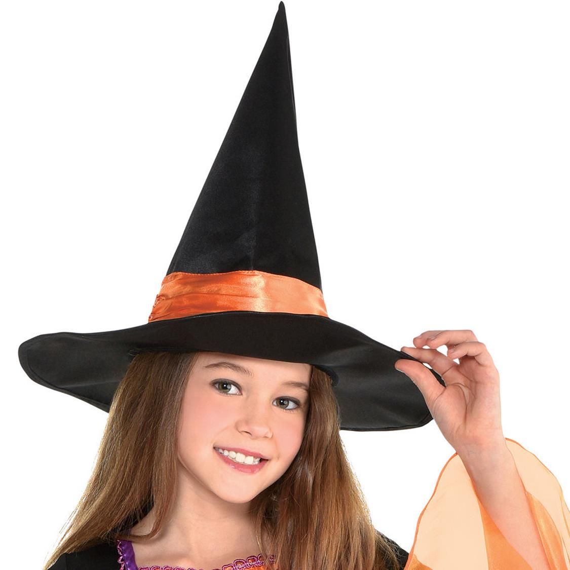 Kids' Witch Orange/Black Light-Up Dress with Hat Halloween Costume, Assorted Sizes CloseUp