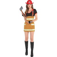 Women's Firefighter  Orange/Red Dress with Hat & Badge Halloween Costume, Assorted Sizes Front_Flat