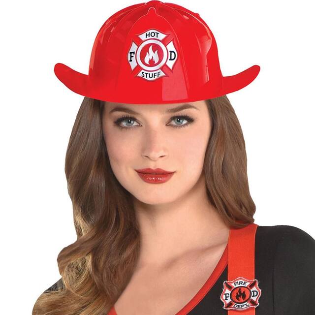 Women's Firefighter Orange/Red Dress with Hat & Badge Halloween Costume, Assorted Sizes Party City