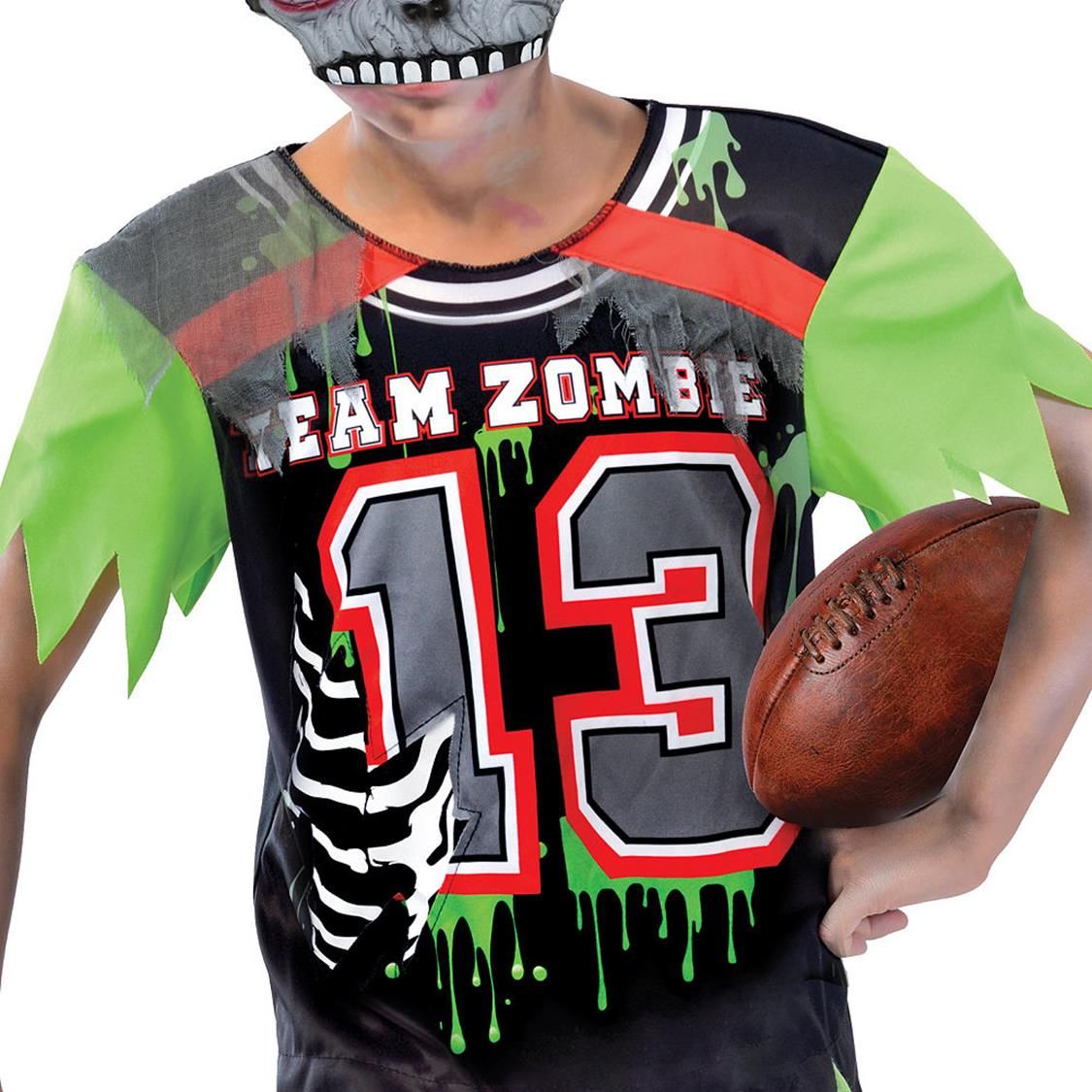 Kids' Zombie Football Player Green Outfit with Jersey/Pants/Mask Halloween Costume, Assorted Sizes CloseUp