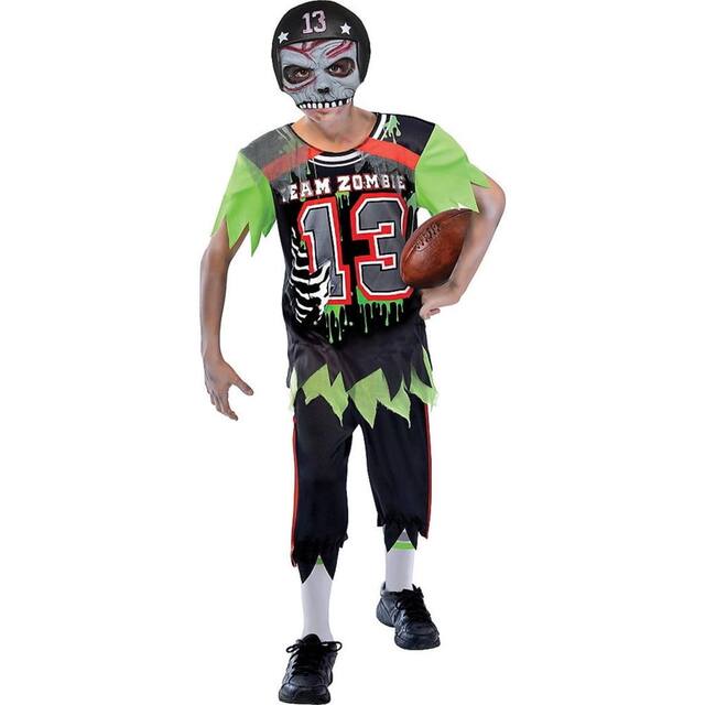 Kids' Zombie Football Player Green Outfit with Jersey/Pants/Mask Halloween Costume, Assorted Sizes Front_Flat