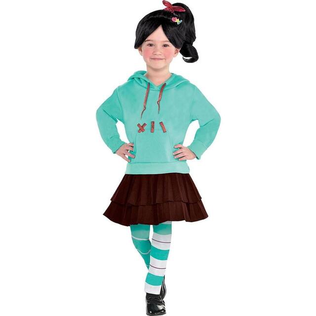 Kids' Disney Wreck-It Ralph Vanellope Blue Dress with Wig & Wig Halloween Costume, Assorted Sizes Front_Flat