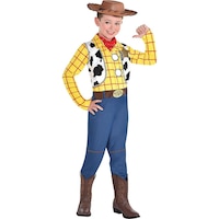 Toddler & Kids' Disney Pixar Toy Story Woody Cow Print Jumpsuit with Hat & Vest Halloween Costume, Assorted Sizes Front_Angled_Right