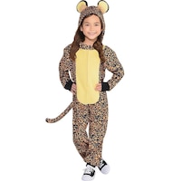 Costume de léopard pour tout-petit, combinaison noire/jaune à capuchon, 3-4T Front_Flat