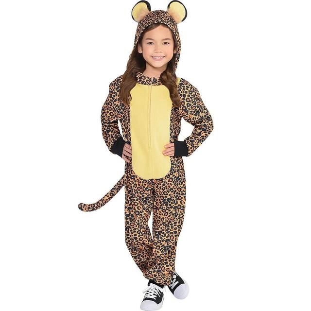 Costume de léopard pour tout-petit, combinaison noire/jaune à capuchon, 3-4T Front_Flat