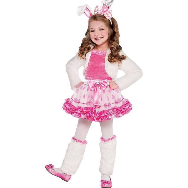 Kids' Bunny White/Pink Dress with Headband & Leg Warmers Halloween Costume, Assorted Sizes Front_Angled_Left