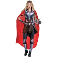 Women's Disney Marvel Thor Red/Silver Jumpsuit with Cape Halloween Costume, Assorted Sizes Front_Flat