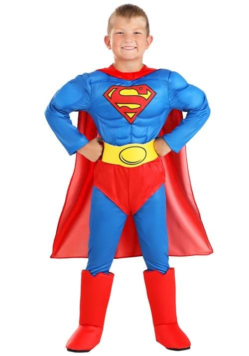 Child Superman Muscle Padded Jumpsuit Halloween Costume with Cape, More ...