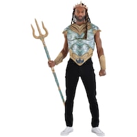 Costume d'Halloween bleu/doré du Roi Triton La petite sirène Disney avec couronne pour adulte, standard, taille unique