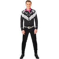 Adult Mattel Barbie Movie Ken Black Fringe Long Sleeve Cowboy Shirt & Bandana Halloween Costume, Assorted Sizes Front_Flat
