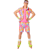 Adult Mattel Barbie Movie Ken Roller Blading Pink Vest Shirt & Shorts Halloween Costume, Assorted Sizes Front_Flat