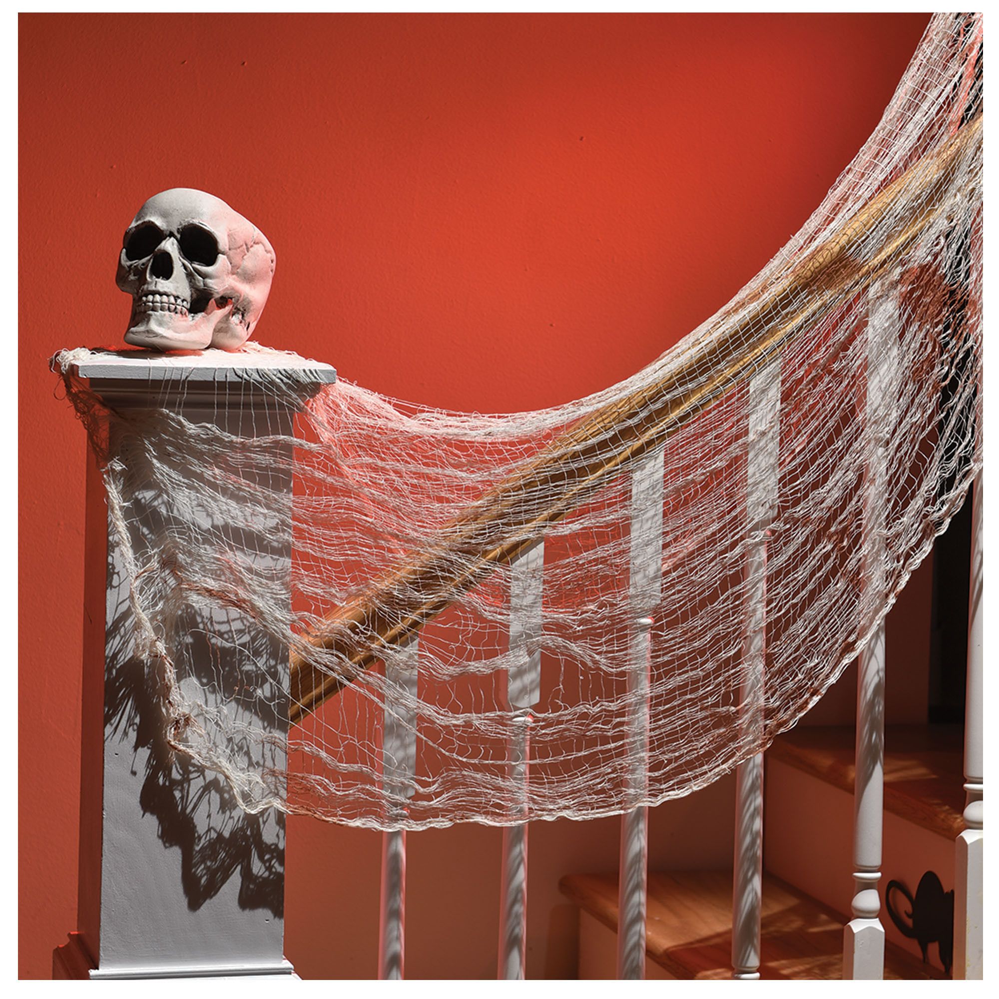 Bloody Tattered Gauze Cloth, Red/White, 60-in, Indoor/Outdoor Decoration for Halloween Front_Angled_Left