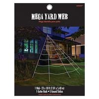 Spider Web Yard Set with 5 Yard Stakes and Metal Hook, White, 25-ft, Outdoor Decoration for Halloween