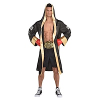 Adult Boxer Robe, Black/Gold, One Size, Wearable Costume Accessory for Halloween