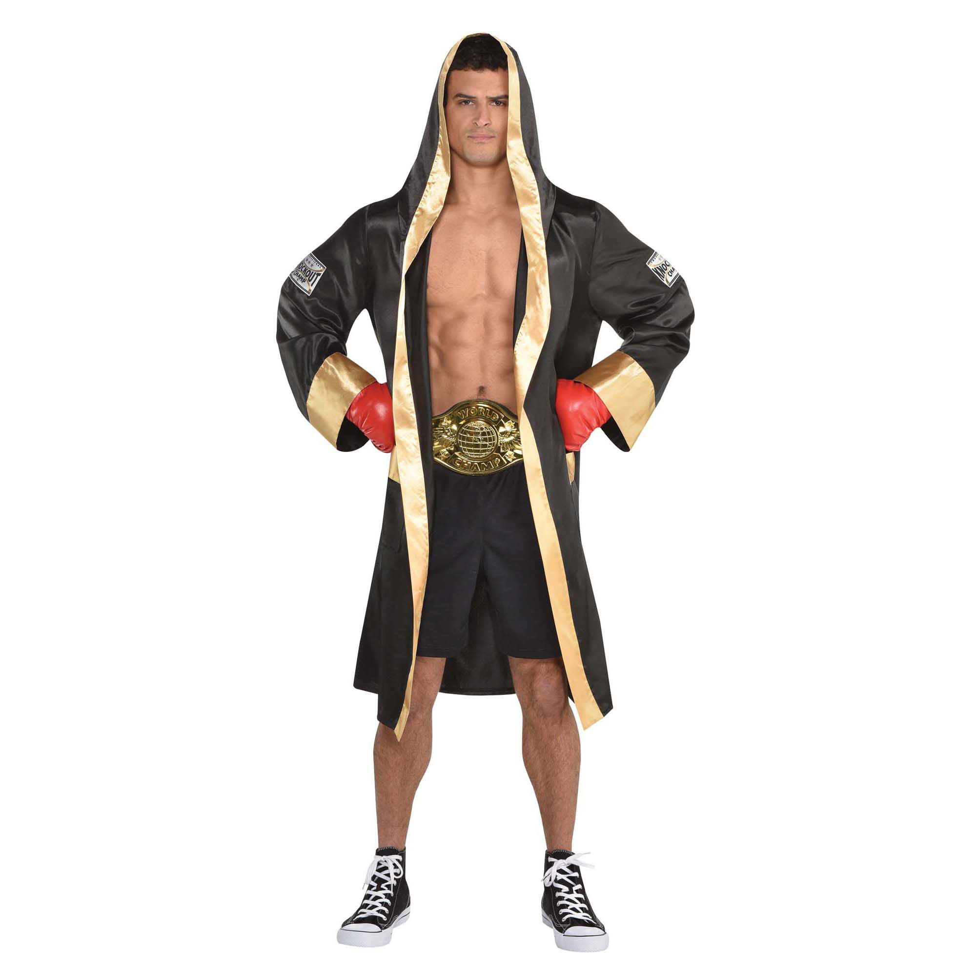 Adult Boxer Robe, Black/Gold, One Size, Wearable Costume Accessory for  Halloween
