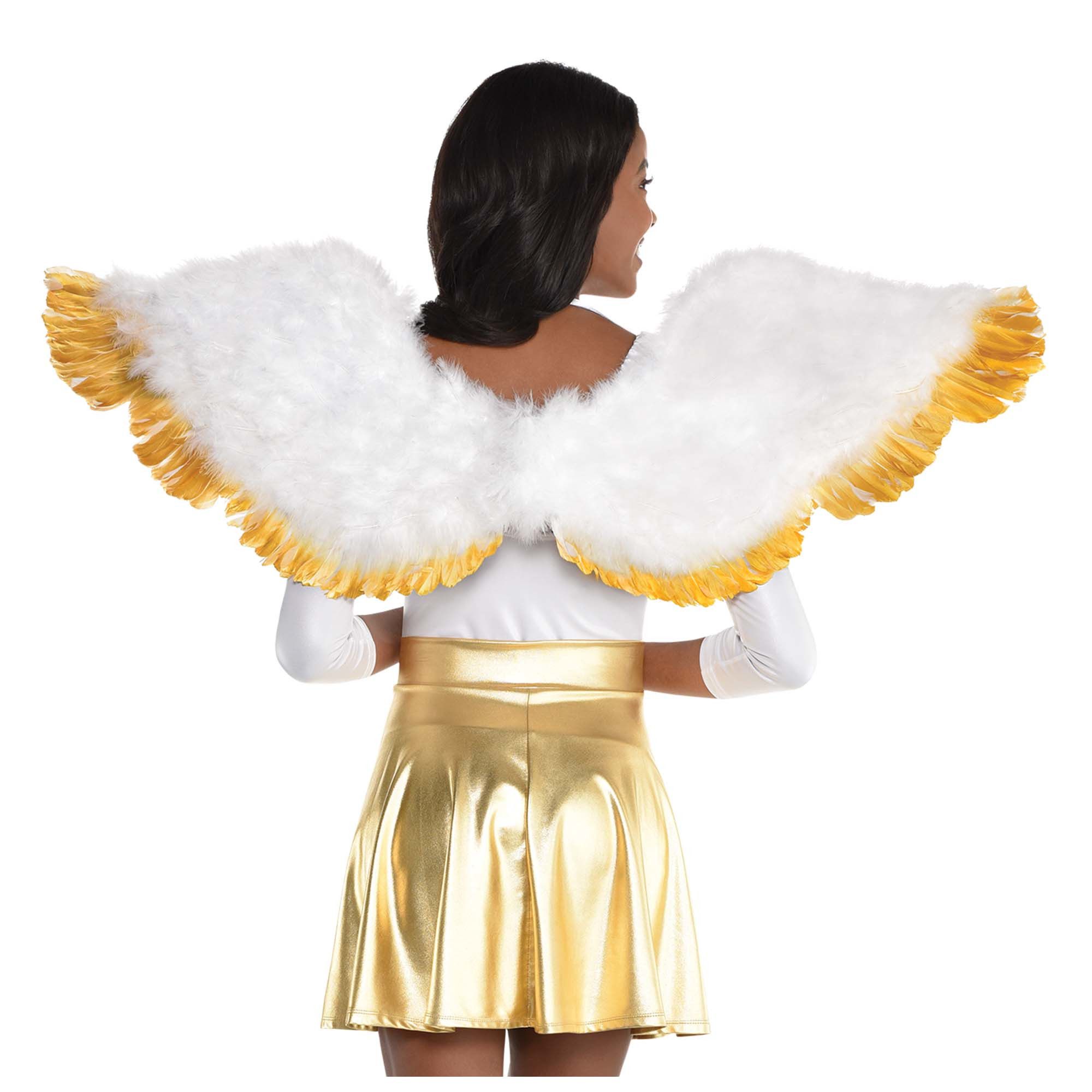 Ailes en plumes aux bouts dorés pour costume d'Halloween, adultes, taille universelle Front_Flat