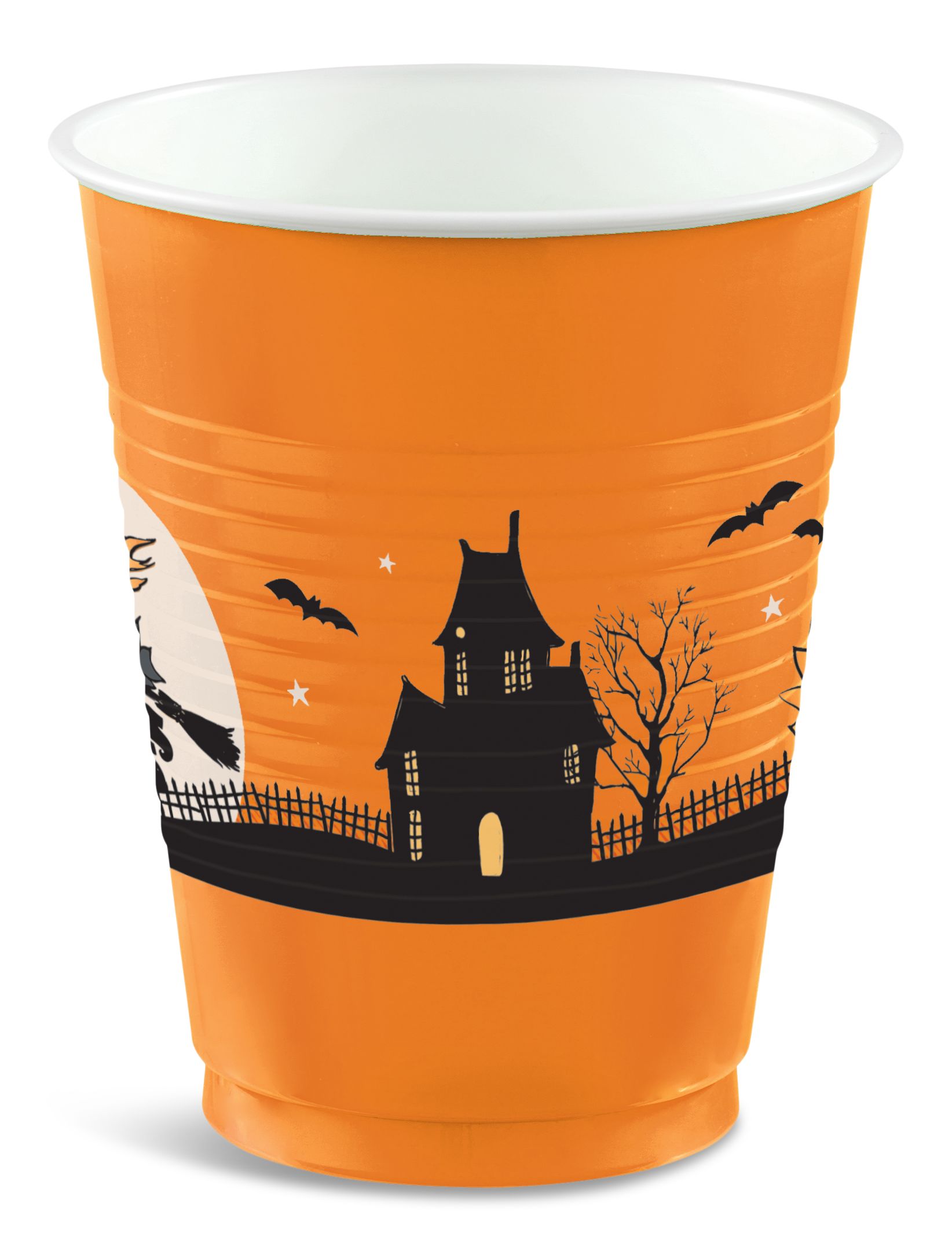 Vintage Halloween Plastic Reusable Cups, Orange/Black, 16-oz, 25-pk, for Halloween Front_Elevated