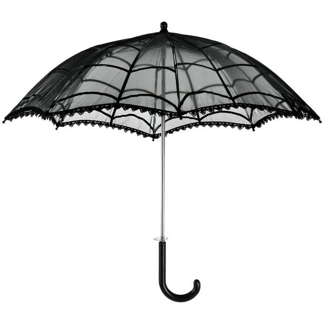 Sheer Mesh Victorian Parasol Umbrella, Black, One Size, Wearable Costume Accessory for Halloween Front_Flat