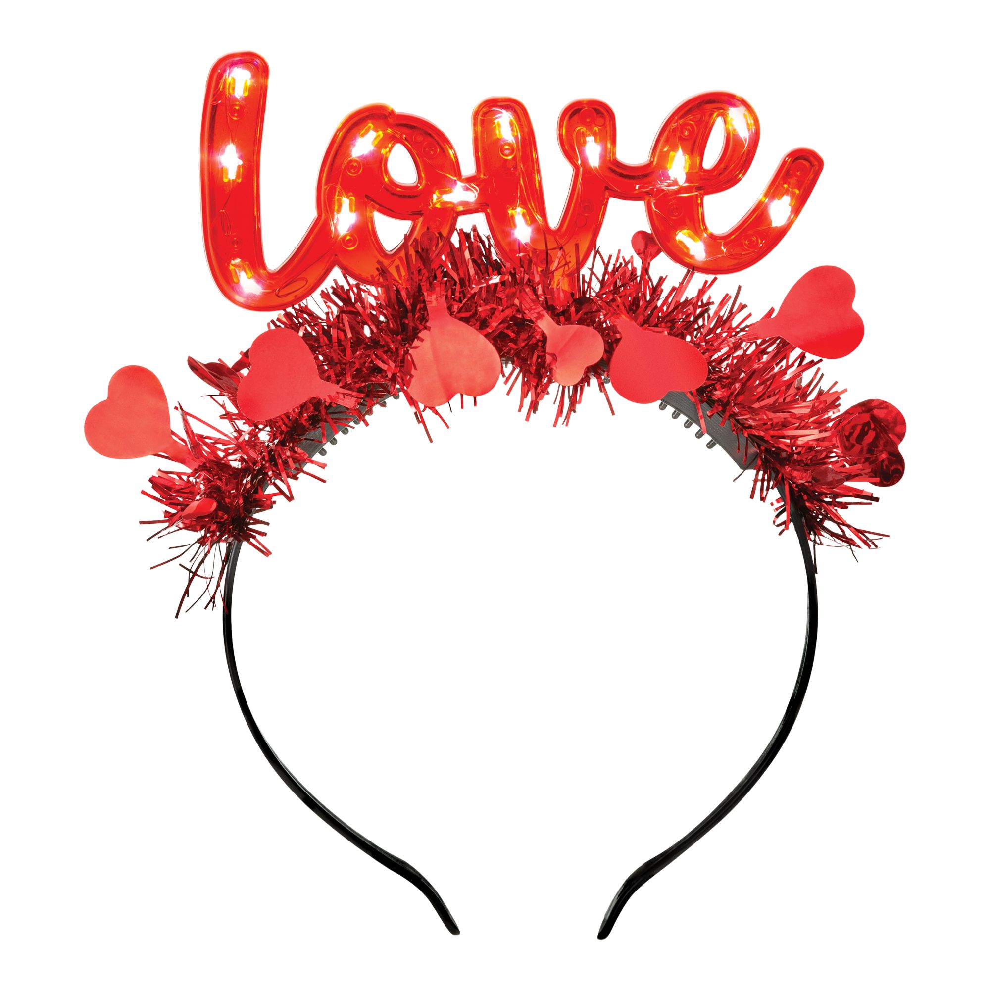Love Light-Up Tinsel Headband, Red, One Size, for Valentine's Day Accessory Front_Flat