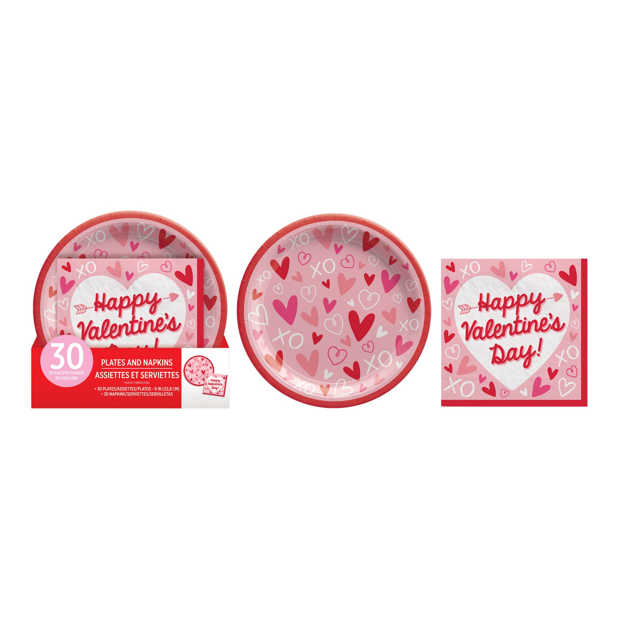 Valentines Plates and Napkins School Value Pack, 60-pk, Valentine's Day Tableware Set Composite_or_Mixed