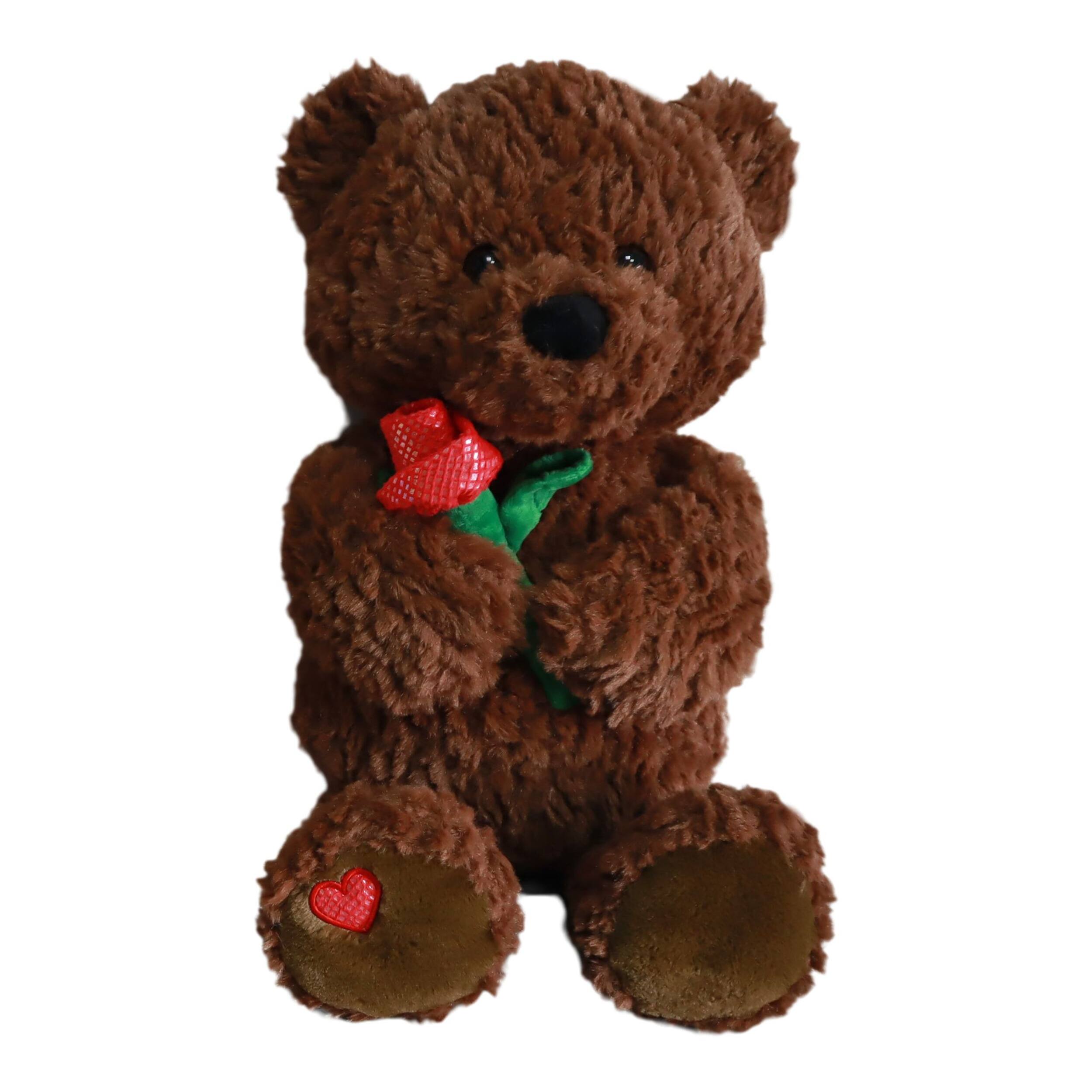 Ours brun en peluche avec fleur pour la Saint-Valentin, 14 po Front_Flat