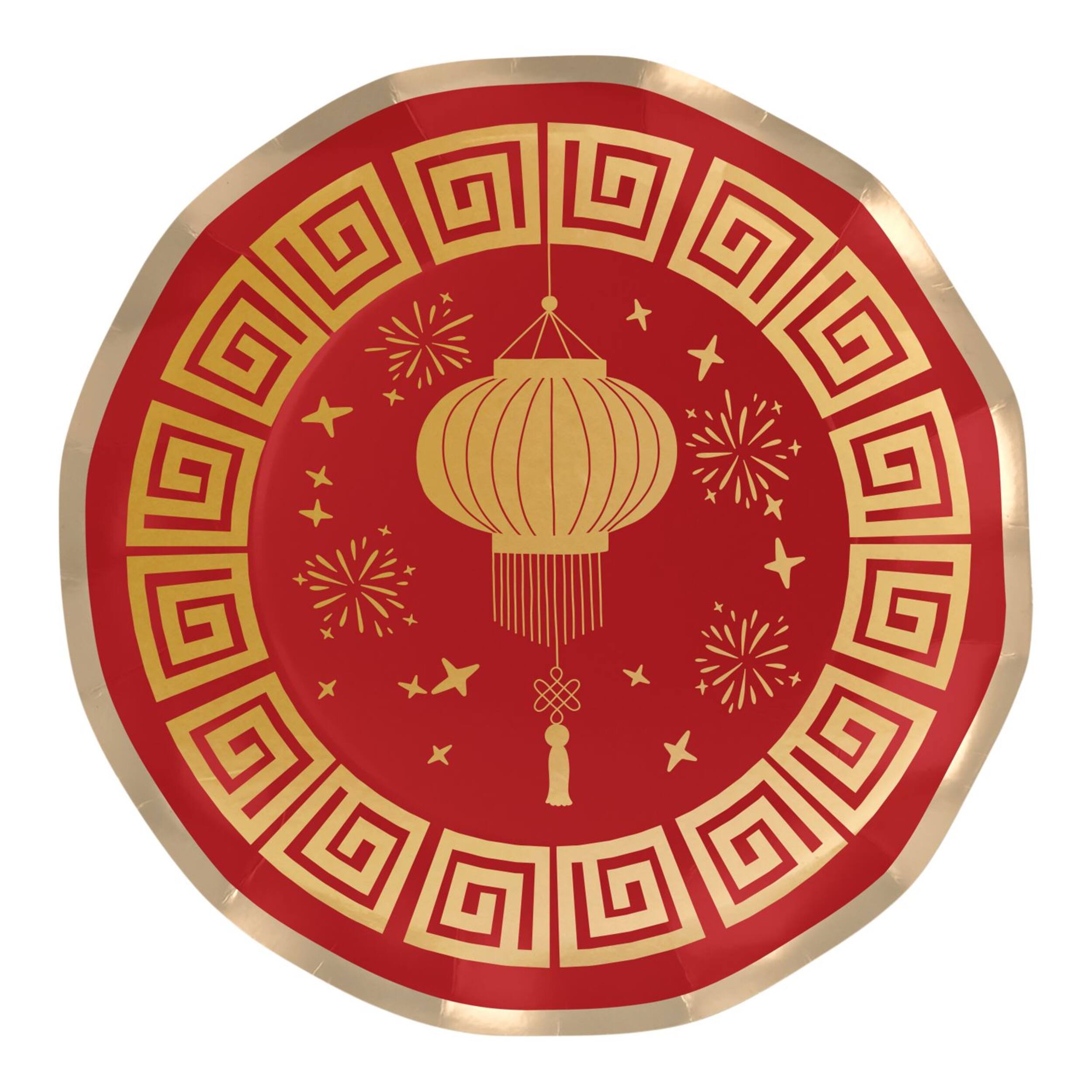 Lunar New Year Wavy Salad Plates, 8-in, 8-pk Overhead_Flat