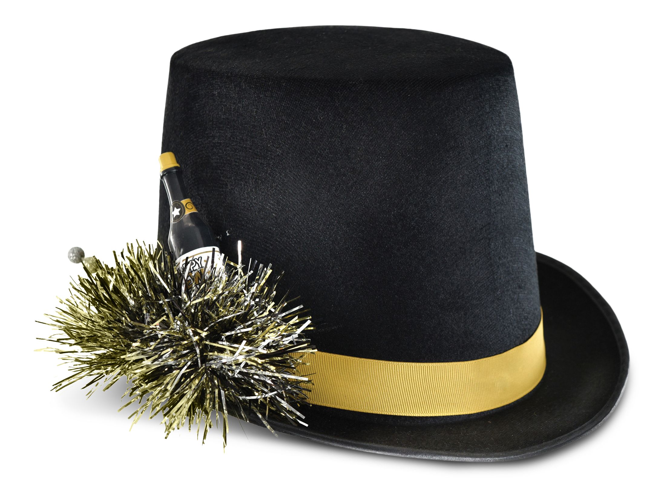Chapeau haut-de-forme du Nouvel An, noir, or et argent