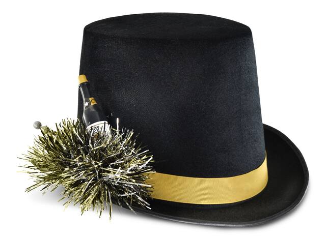Top Party Hat, Black/Silver/Gold, One Size, for New Year's Eve Front_Three_Fourths_Angled_Right