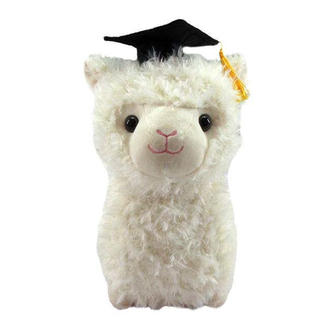 Llama Grad Cap Fuzzy Plush Toy, White, for Graduation Front_Flat