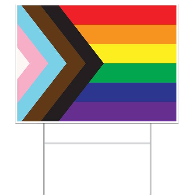 Pride Flag Outdoor Yard Stake Sign Decoration, Multi-Coloured, 15.5-in, for Pride Front_Flat