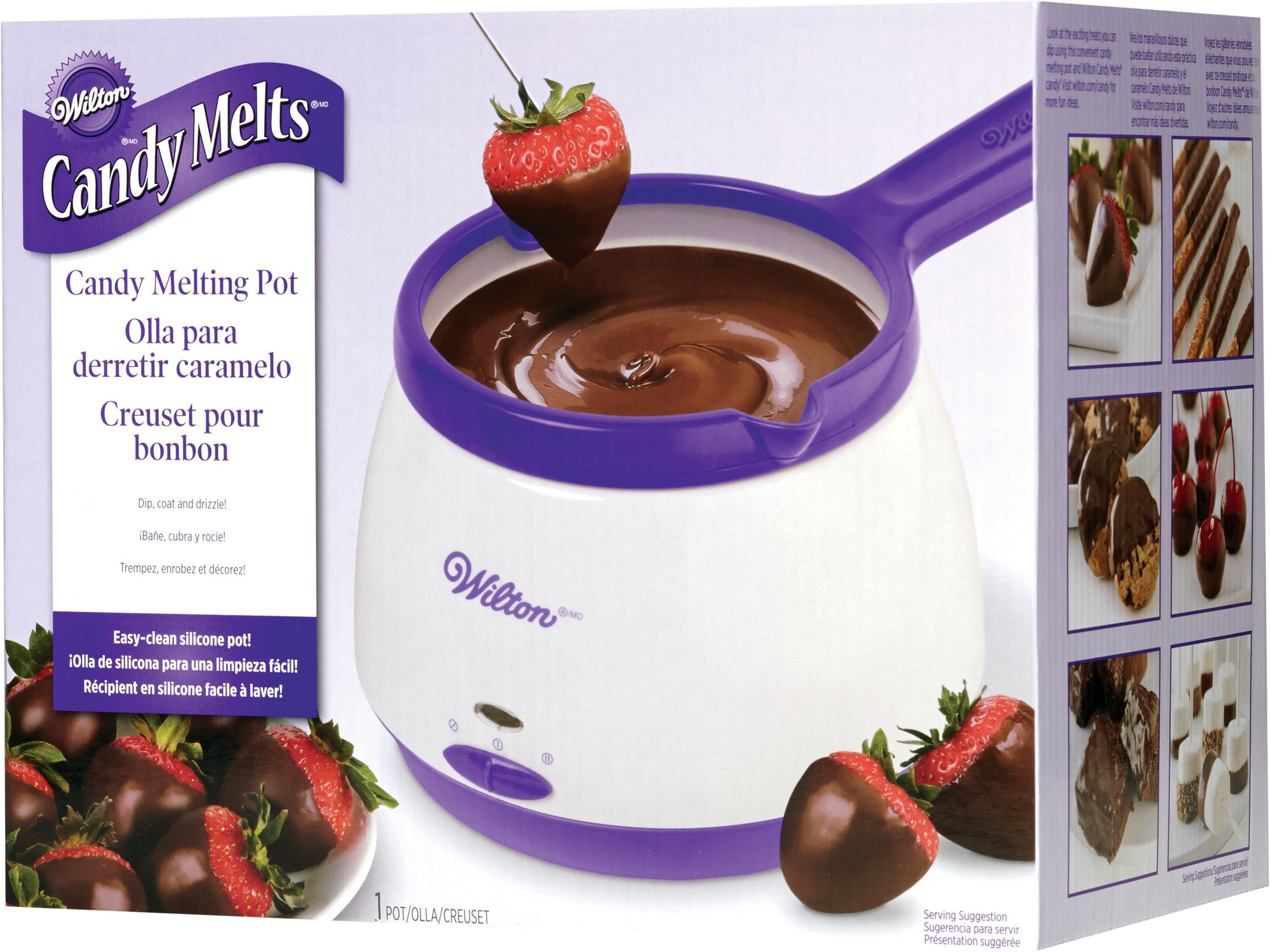 Wilton Candy Melts Melting Pot, Purple/White, 6-in, for Fruit Dipping/Decorating Front_Angled_Left