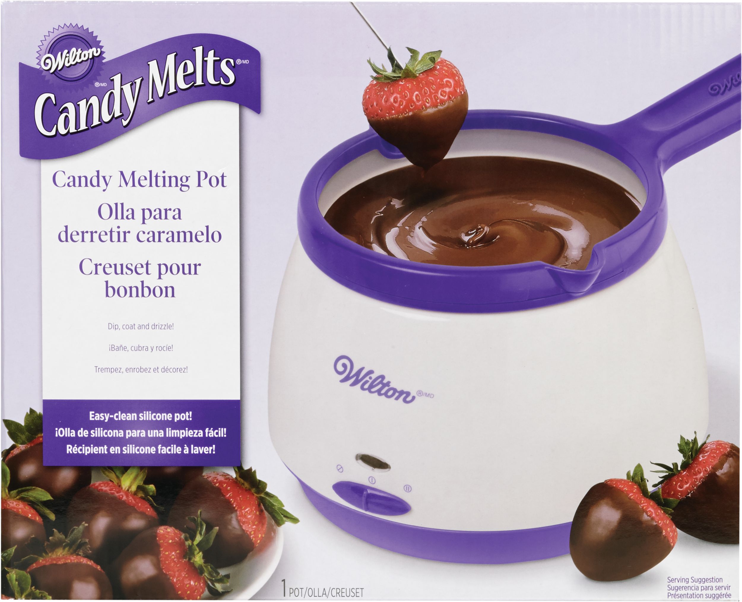 Wilton Candy Melts Melting Pot, Purple/White, 6-in, for Fruit Dipping/Decorating Front_Flat