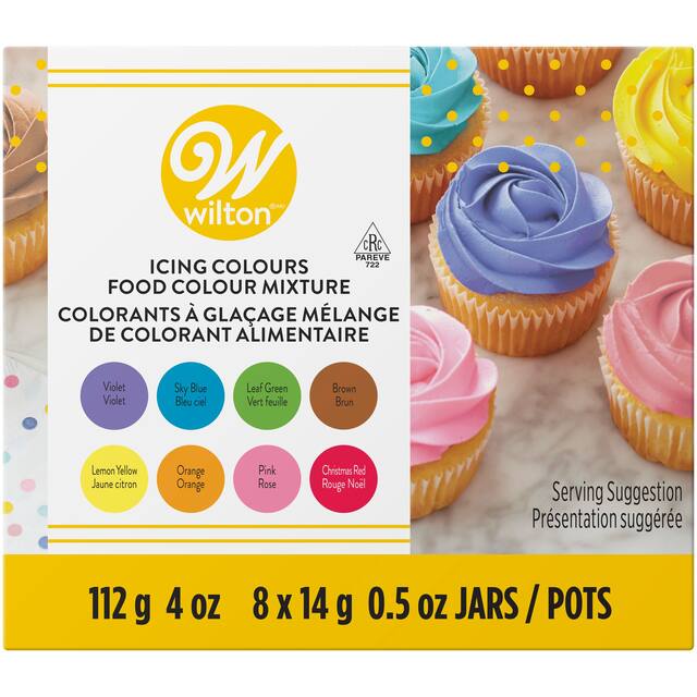Wilton Edible Icing Food Colouring Kit, Multi-Coloured, 0.5-oz, 8-pk, for Baking/Customizing Colours Front_Flat
