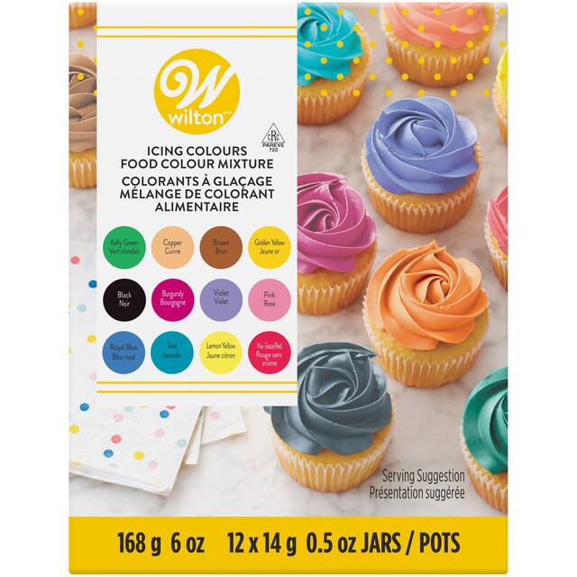 Wilton Edible Icing Food Colouring Kit, Multi-Coloured, 0.5-oz, 12-pk, for Baking/Customizing Colours Front_Flat