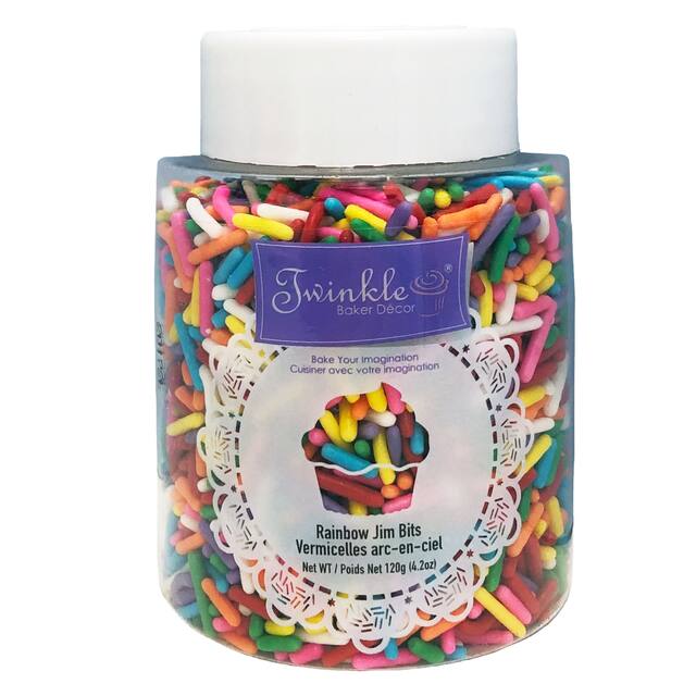 Vermicelles décoratifs comestibles Rainbow Jim Bits, multicolore, 5 oz, pour cuisson/décoration de gâteaux Front_Flat