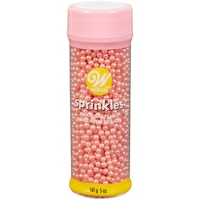 Wilton Edible Decorative Pearl Sprinkles, Pink, 5-oz, for Baking/Cake Decoration Front_Flat