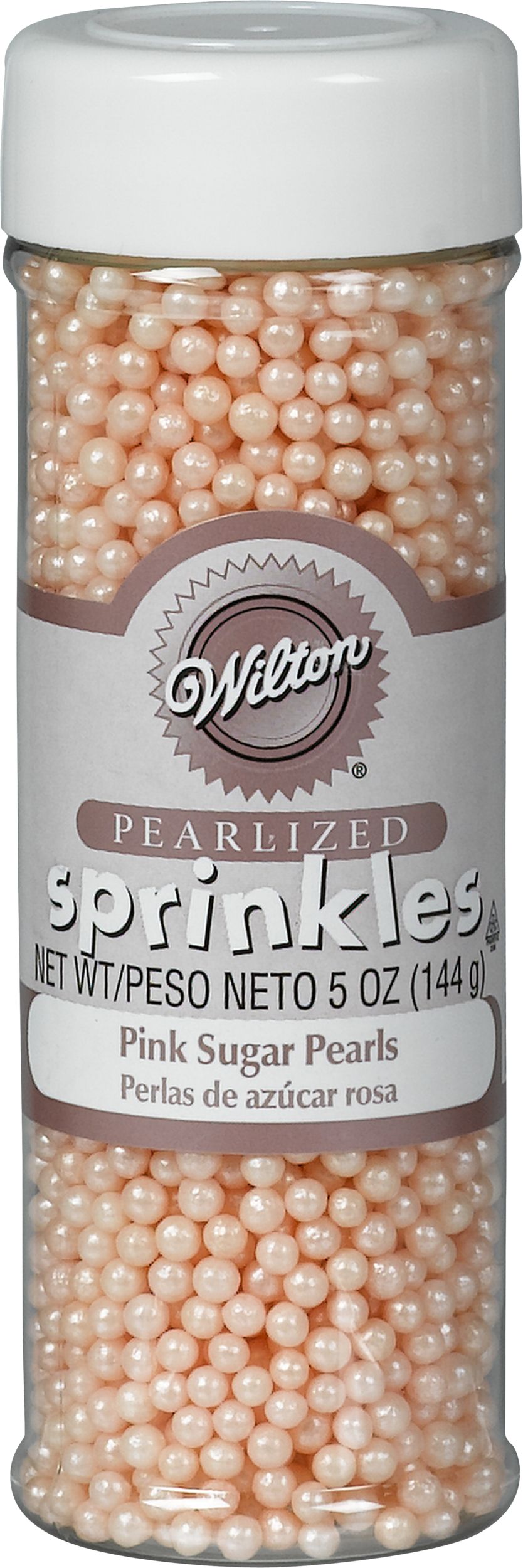 Wilton Edible Decorative Pearl Sprinkles, Pink, 5-oz, for Baking/Cake Decoration Front_Flat