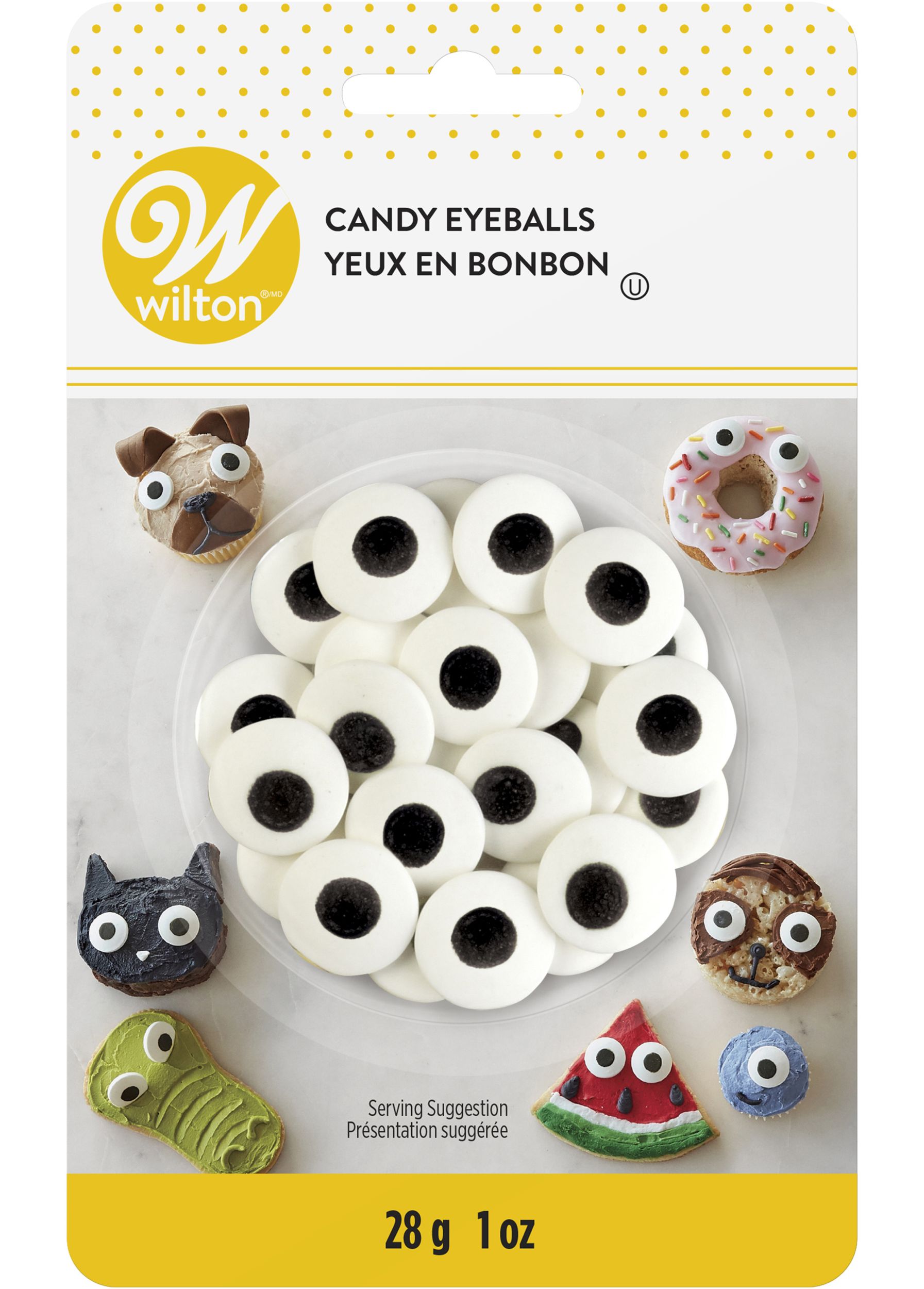 Eyeballs Royal Icing Edible Decorative Sprinkles, Black/White, 1-oz, for Halloween Baking/Cake Decoration Front_Flat