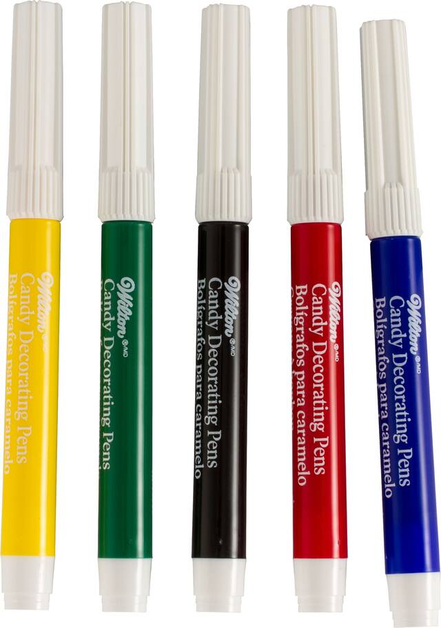 Wilton Fine Tp Edible Decorative Colour Pens, Red/Yellow/Green/Blue/Black, 5-pk, for Baking/Cake Decoration Front_Flat