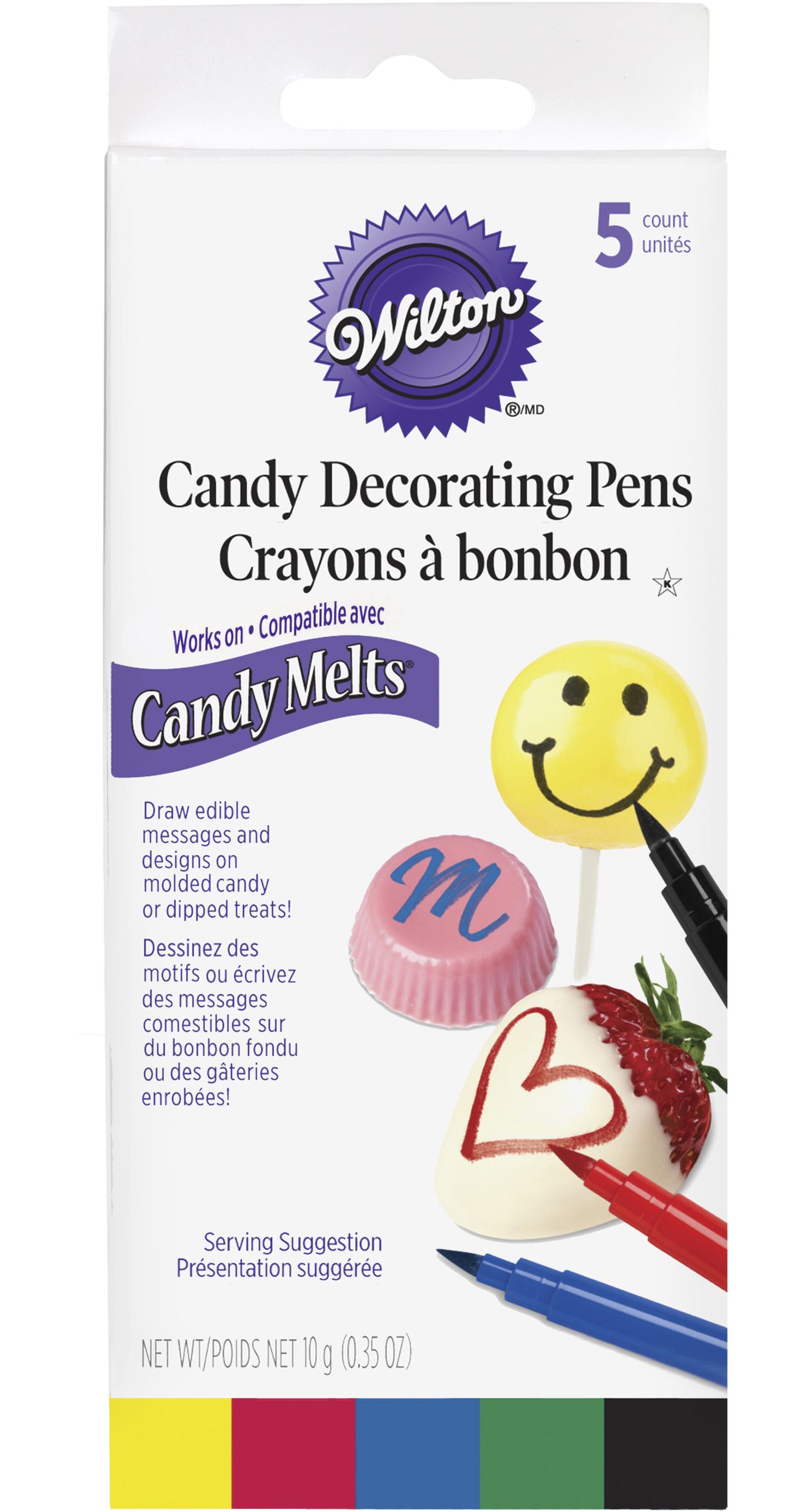 Wilton Fine Tp Edible Decorative Colour Pens, Red/Yellow/Green/Blue/Black, 5-pk, for Baking/Cake Decoration Front_Flat