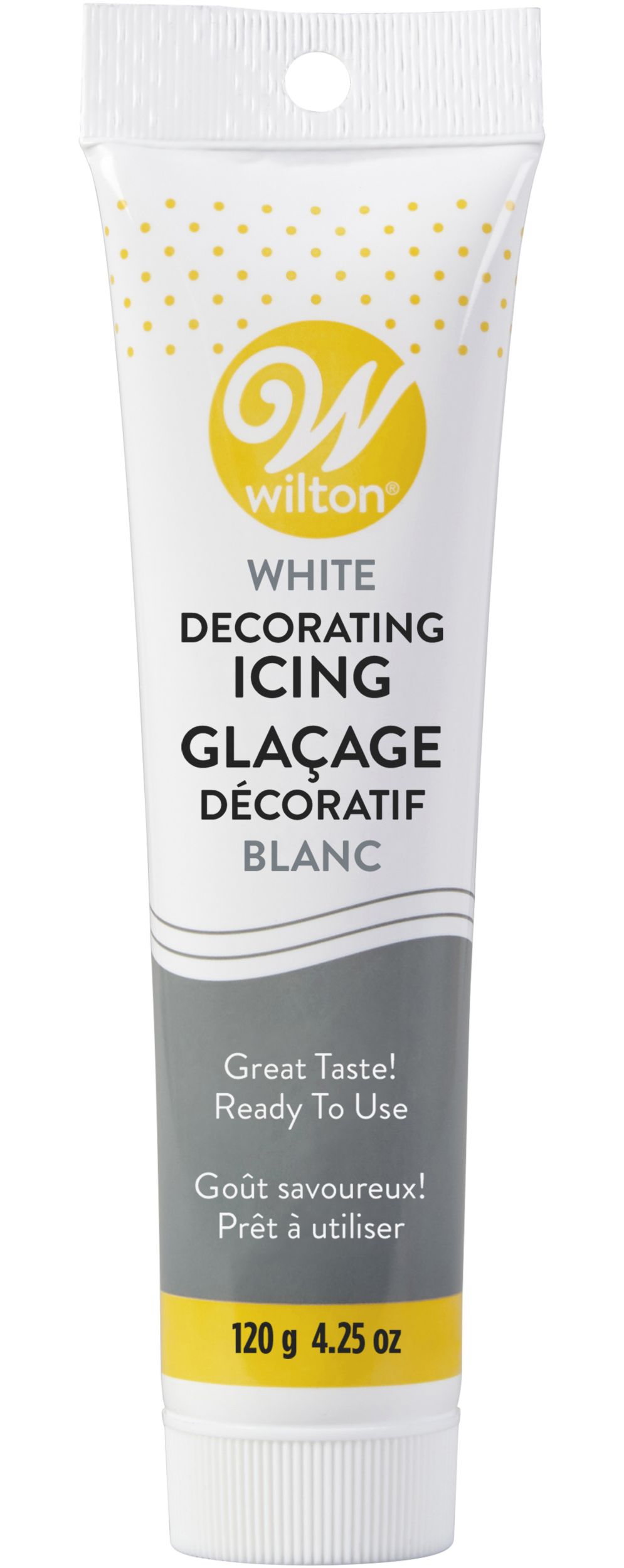 Wilton Edible Ready to Use Decorating Icing Tube, White, 4.25-oz, for Baking/Cake Decoration Front_Flat
