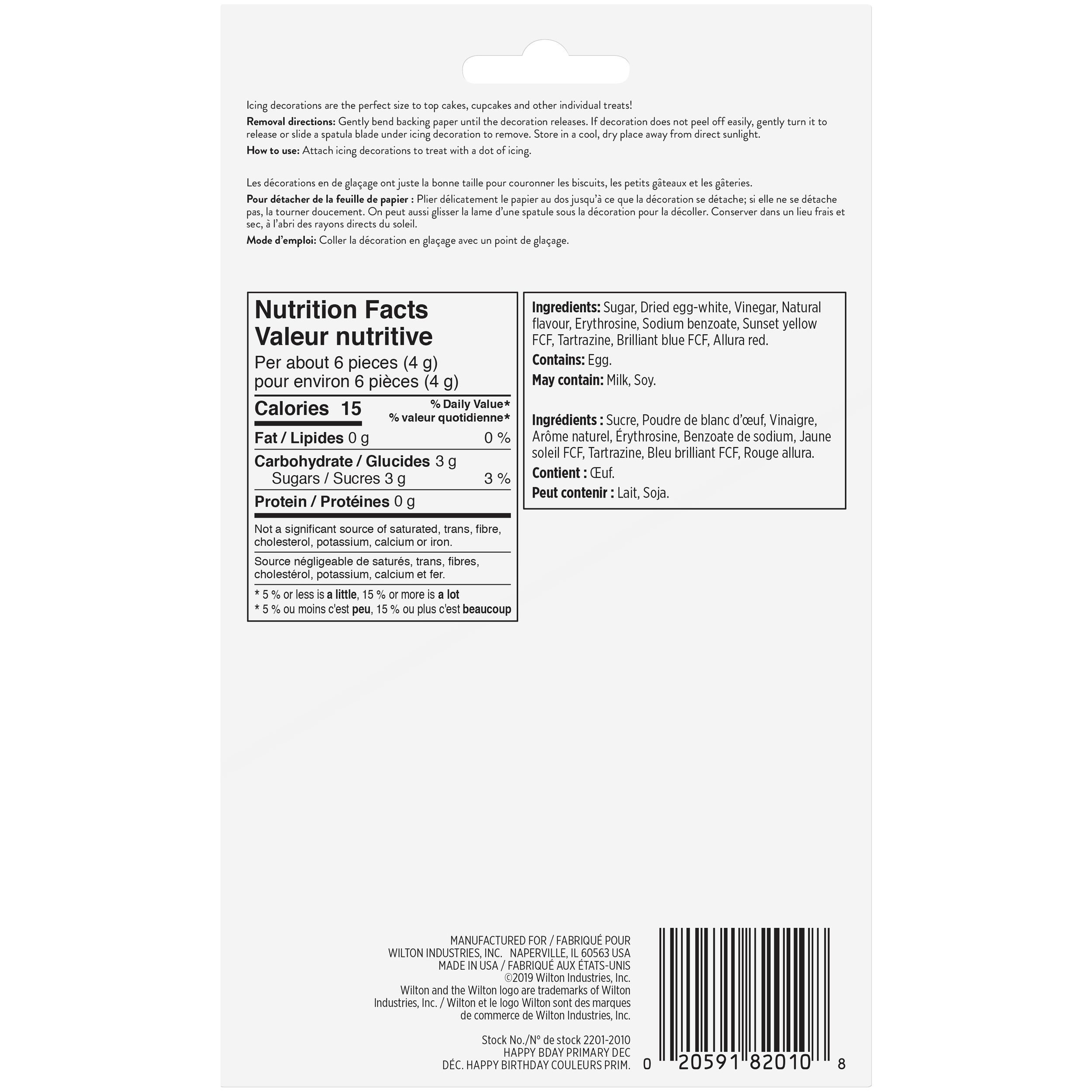 Vermicelles décoratifs de glaçage lettre comestibles Happy Birthday Wilton, multicolore, 0,85 oz, paq. 33, pour cuisson/décoration de gâteau Back_Flat