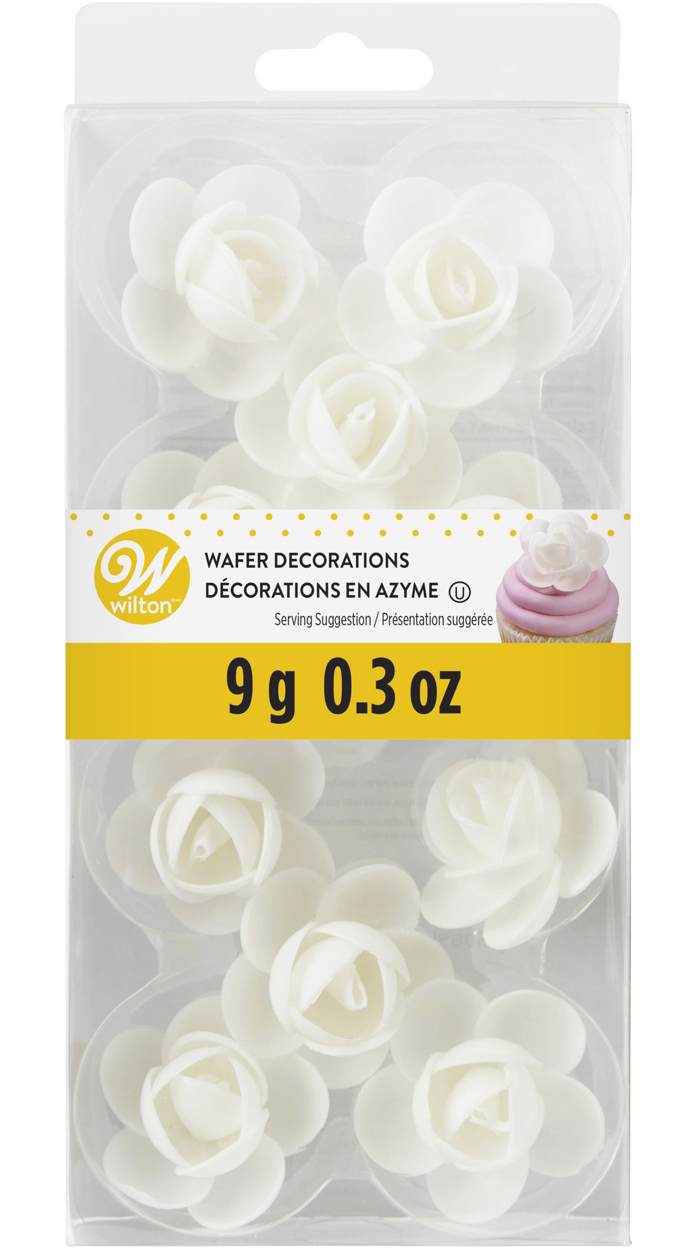 Gaufrettes décoratives comestibles fleurs roses, Wilton, blanc, 9 g, paq. 10, pour cuisson/décoration de gâteau Front_Flat