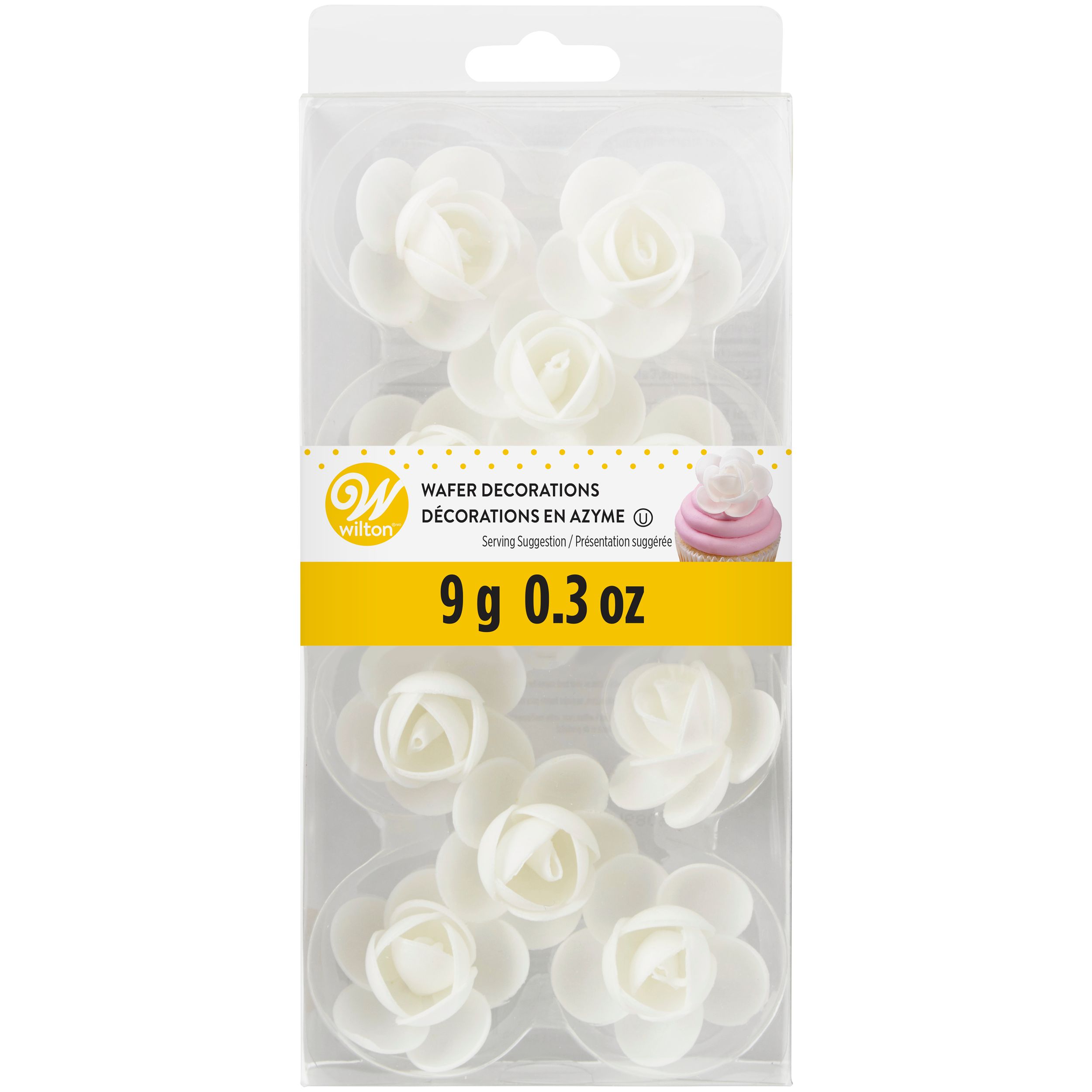 Gaufrettes décoratives comestibles fleurs roses, Wilton, blanc, 9 g, paq. 10, pour cuisson/décoration de gâteau Front_Flat