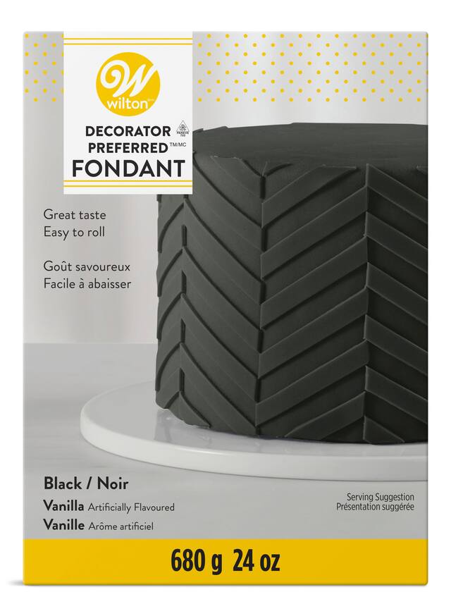 Fondant décoratif comestible Wilton Decorator Preferred, noir, 24 oz, aromatisé à la vanille artificiel, pour cuisson/décoration de gâteau Front_Flat