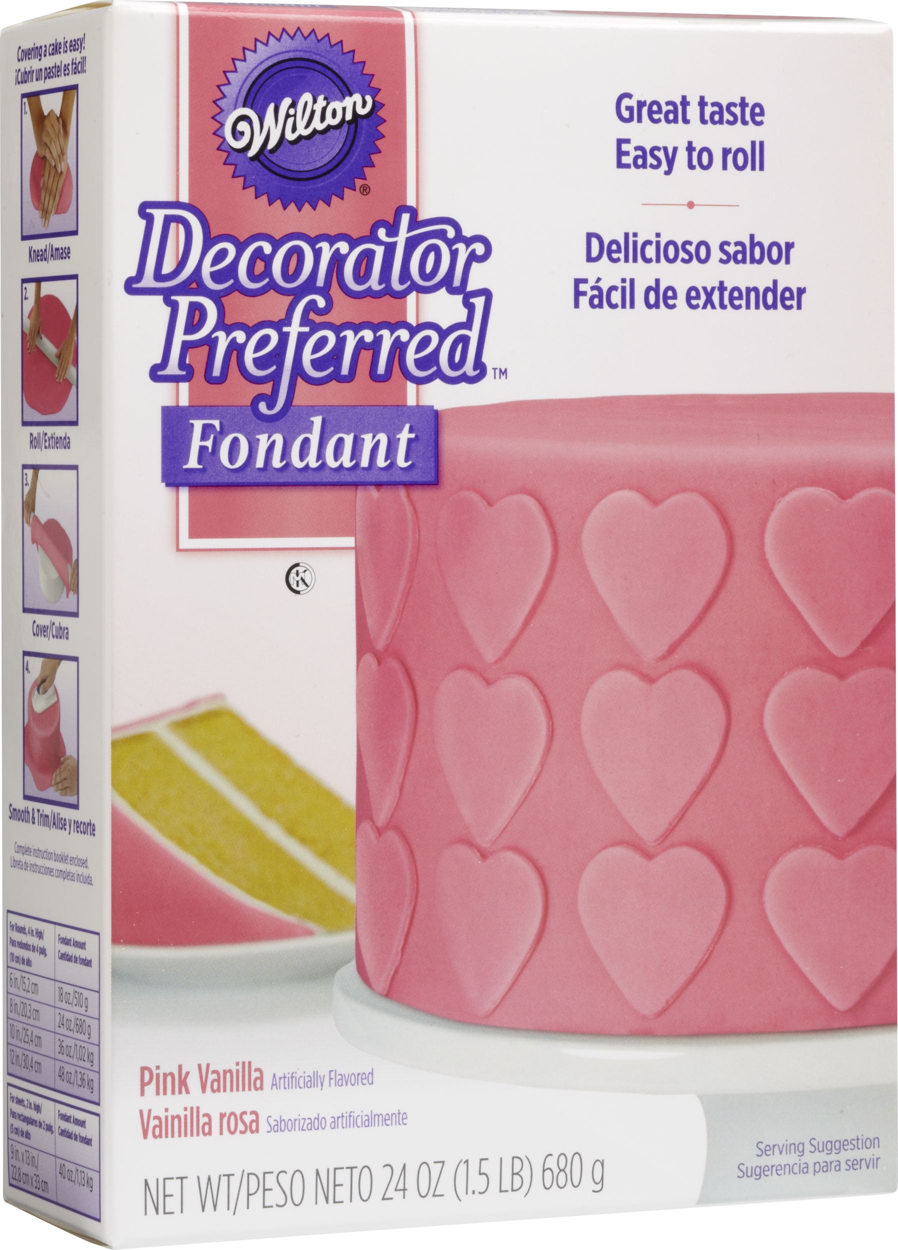 Wilton Decorator Preferred Edible Decorating Fondant Icing, Pink, 24-oz, Vanilla Artificially Flavoured, for Baking/Cake Decoration Front_Angled_Right