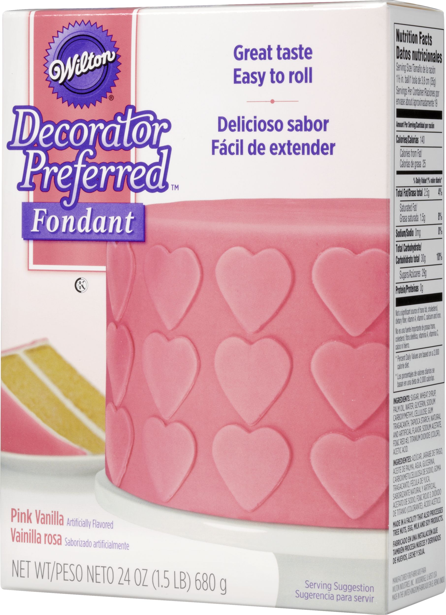 Wilton Decorator Preferred Edible Decorating Fondant Icing, Pink, 24-oz, Vanilla Artificially Flavoured, for Baking/Cake Decoration Front_Angled_Left