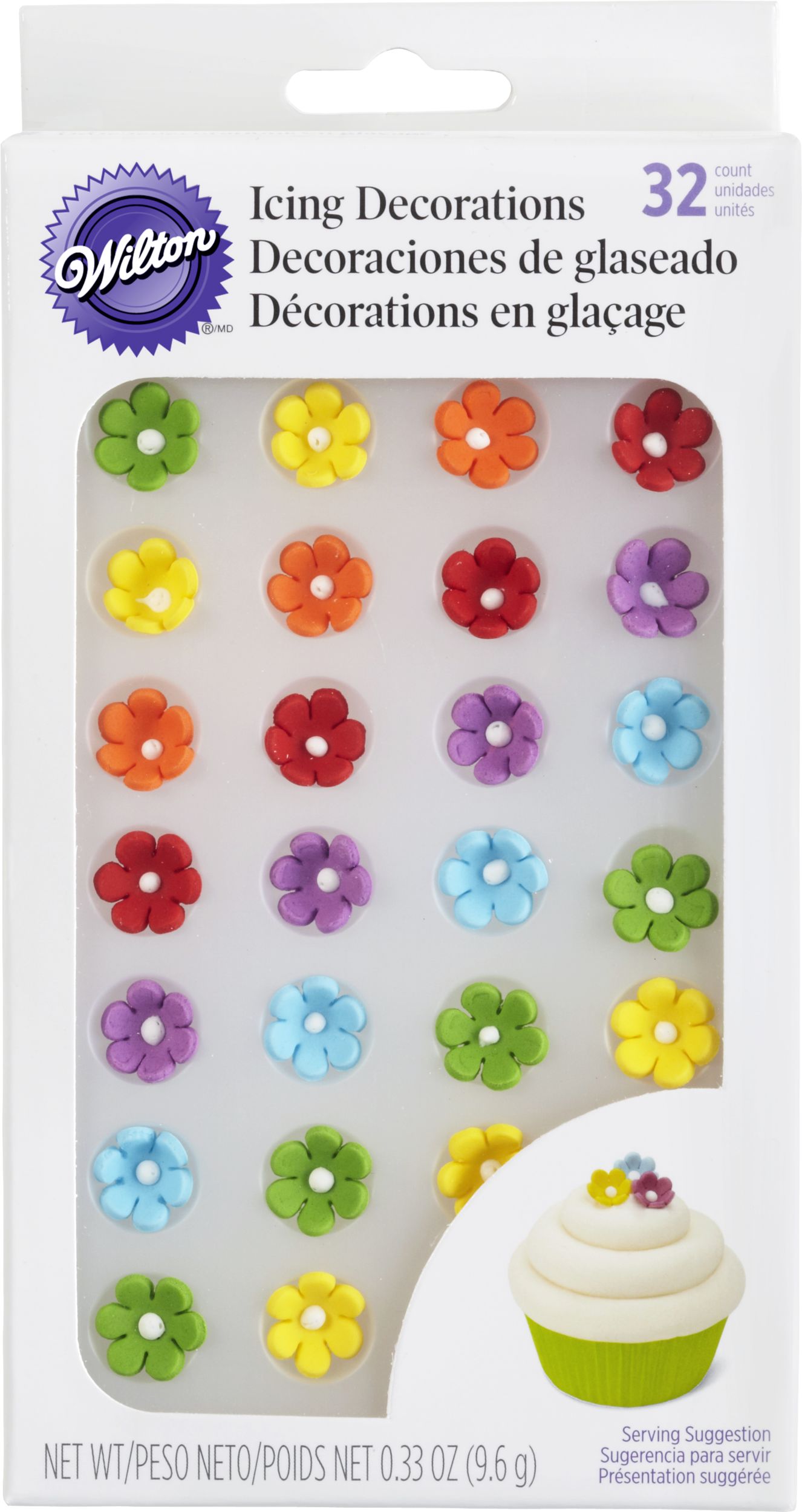 Wilton Daisy Flowers Edible Icing Decorations, Multi-Coloured, 9.6-g, 32-pk, for Baking/Cake Decoration Flowers Front_Flat